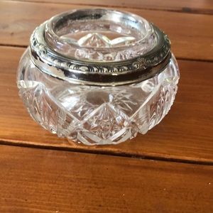 Sterling silver & cut glass vanity jar/ hair receiver